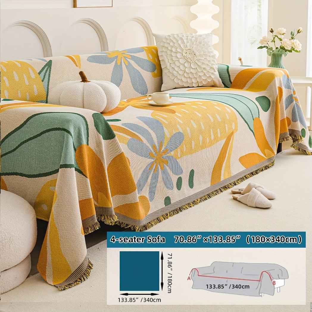 Boho Chic Double-sided Chenille Sofa Cover with Tassels - All-Season