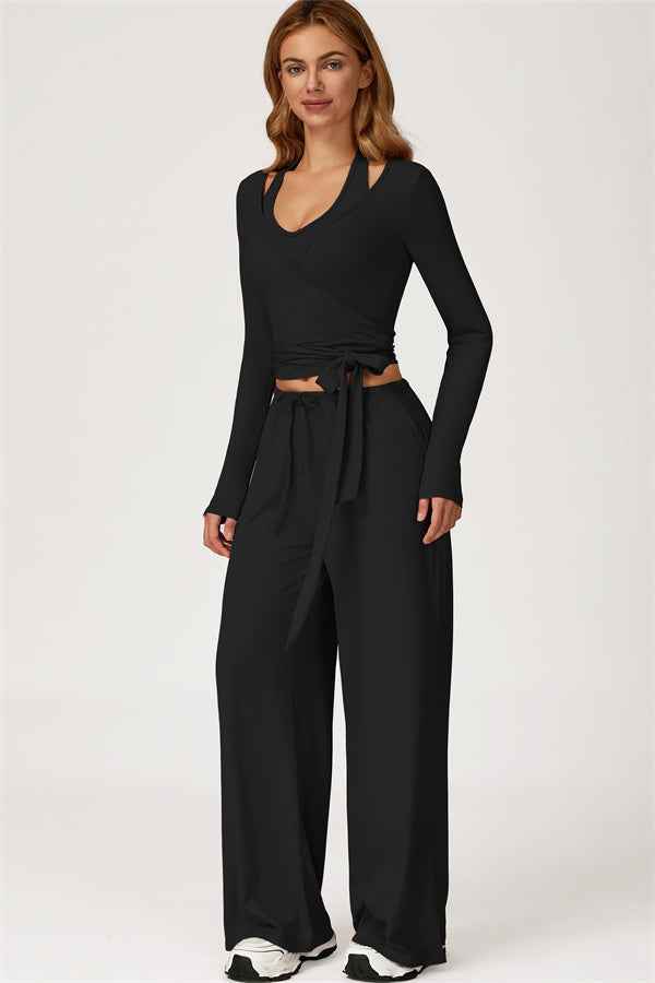 The Sprint Long Sleeve Crop Top Halter Tank Top Sweatpants 3-Piece Set