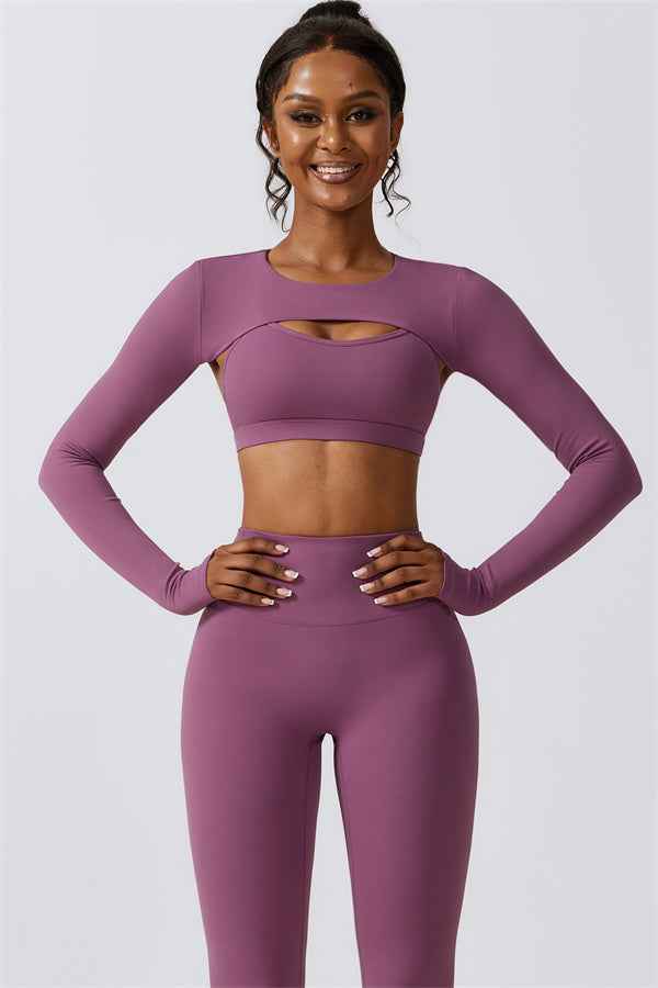 Juno Star Crop Top Sports Bra Leggings 3-Piece Set