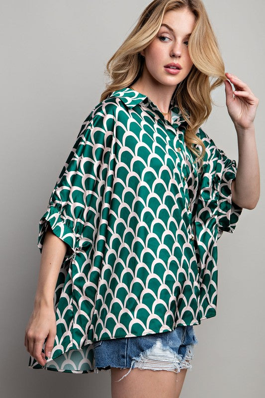 LIGHT SATIN PRINT BUTTON DOWN SHIRT - Pikemla