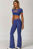 The Lavish Cut-out Crop Top Flared Leggings 2-Piece Set