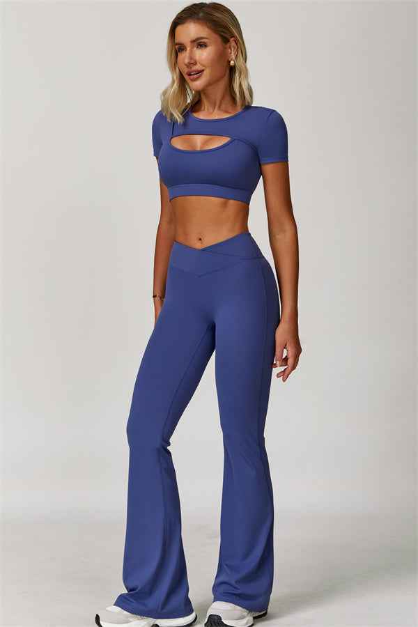 The Lavish Cut-out Crop Top Flared Leggings 2-Piece Set