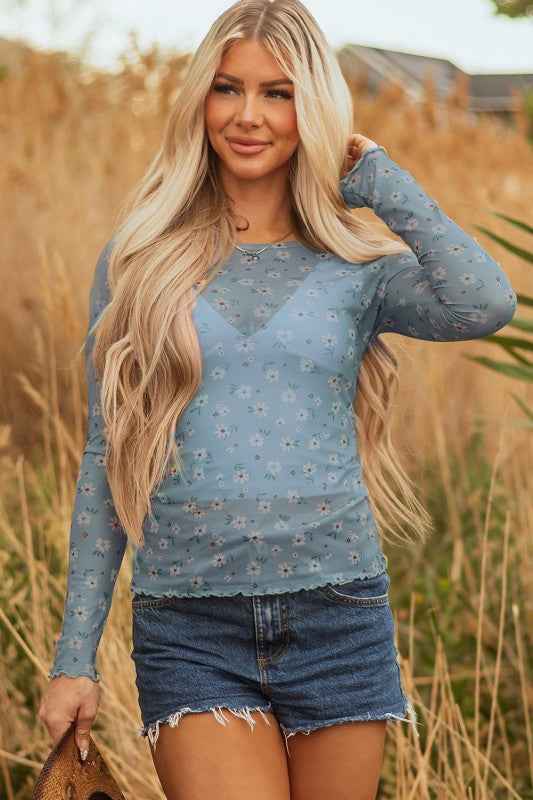 Floral Mesh Long Sleeve Top