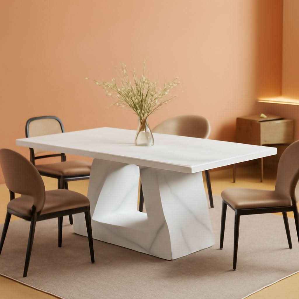 63 Inch White Faux Marble Dining Table Rectangular