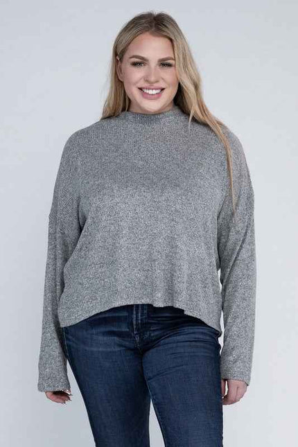 Drop Shoulder Long Sleeve Top -Plus Sized - Pikemla