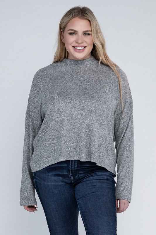 Drop Shoulder Long Sleeve Top -Plus Sized - Pikemla