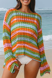 Carrot Multi Stripe Open Knit Sweater Beach Cover Up - Pikemla