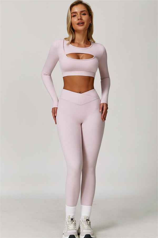 The Lavish Long Sleeve Cut-out Crop Top Leggings 2-Piece Set
