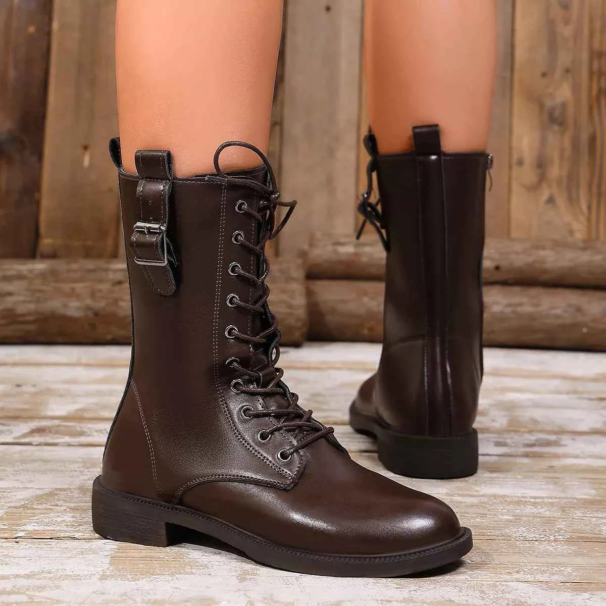 Round Toe Lace Up Boots