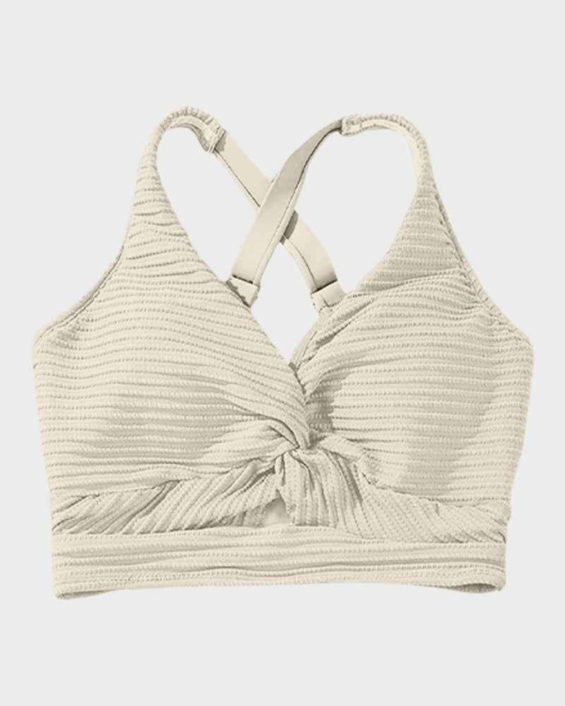 Textured Knot-Front High-Waisted Bikini Set