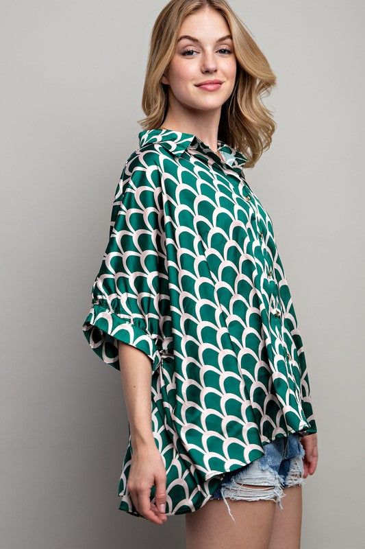 LIGHT SATIN PRINT BUTTON DOWN SHIRT - Pikemla