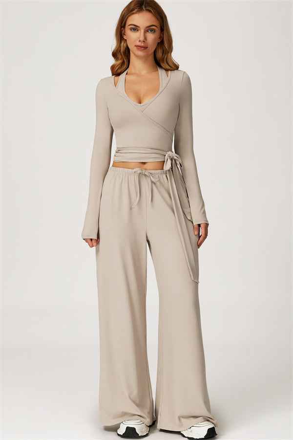 The Sprint Long Sleeve Crop Top Halter Tank Top Sweatpants 3-Piece Set