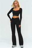 The Lushness Long Sleeve Crop Top Flared Leggings 2-Piece Set