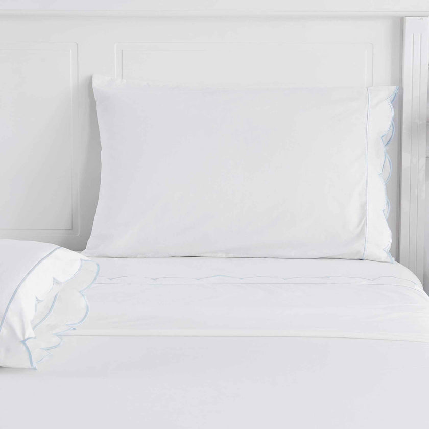 Scallop Frame Embroidered Cotton Percale Pillowcase Pair