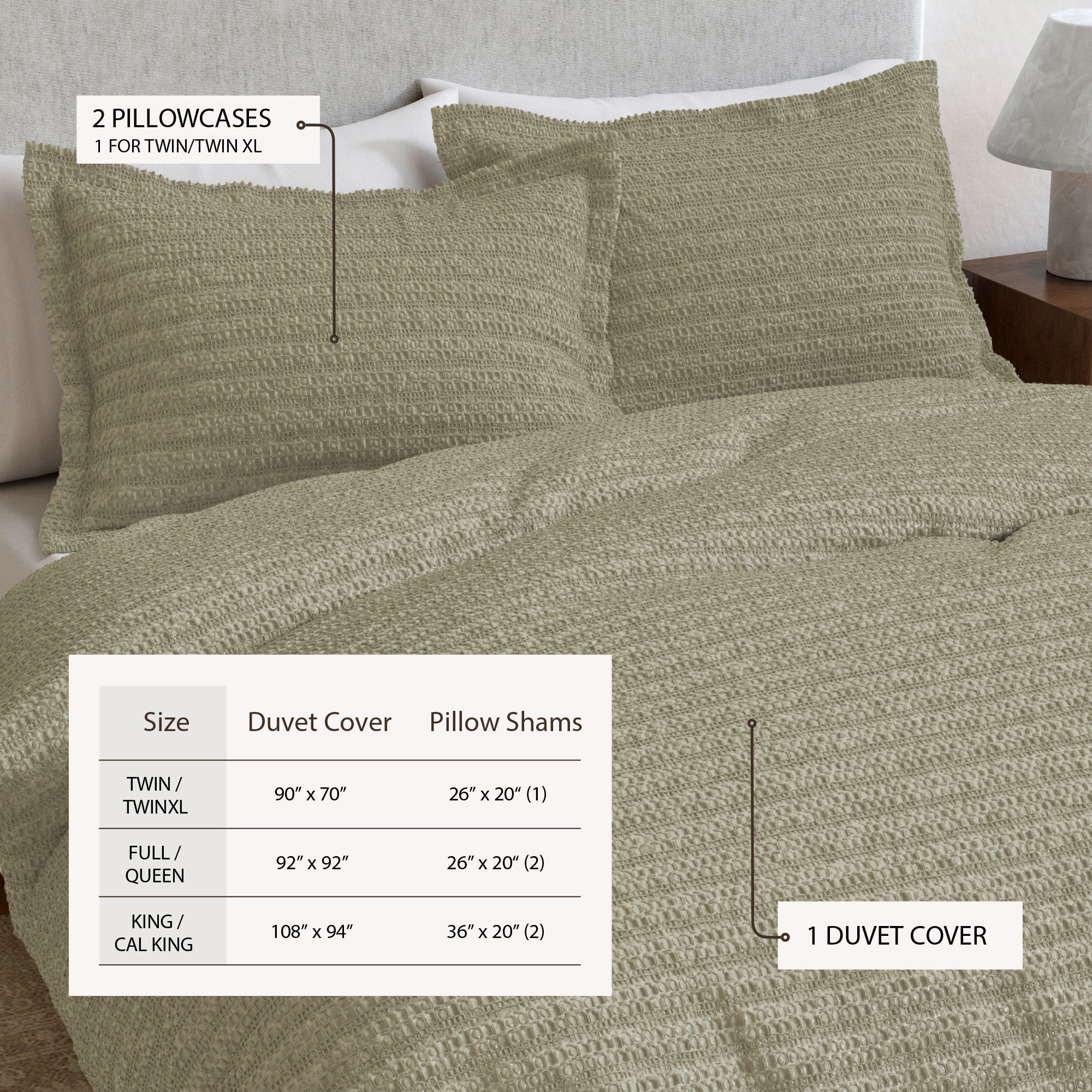 100% Cotton Honeycomb Waffle Duvet Set - Mattea Collection