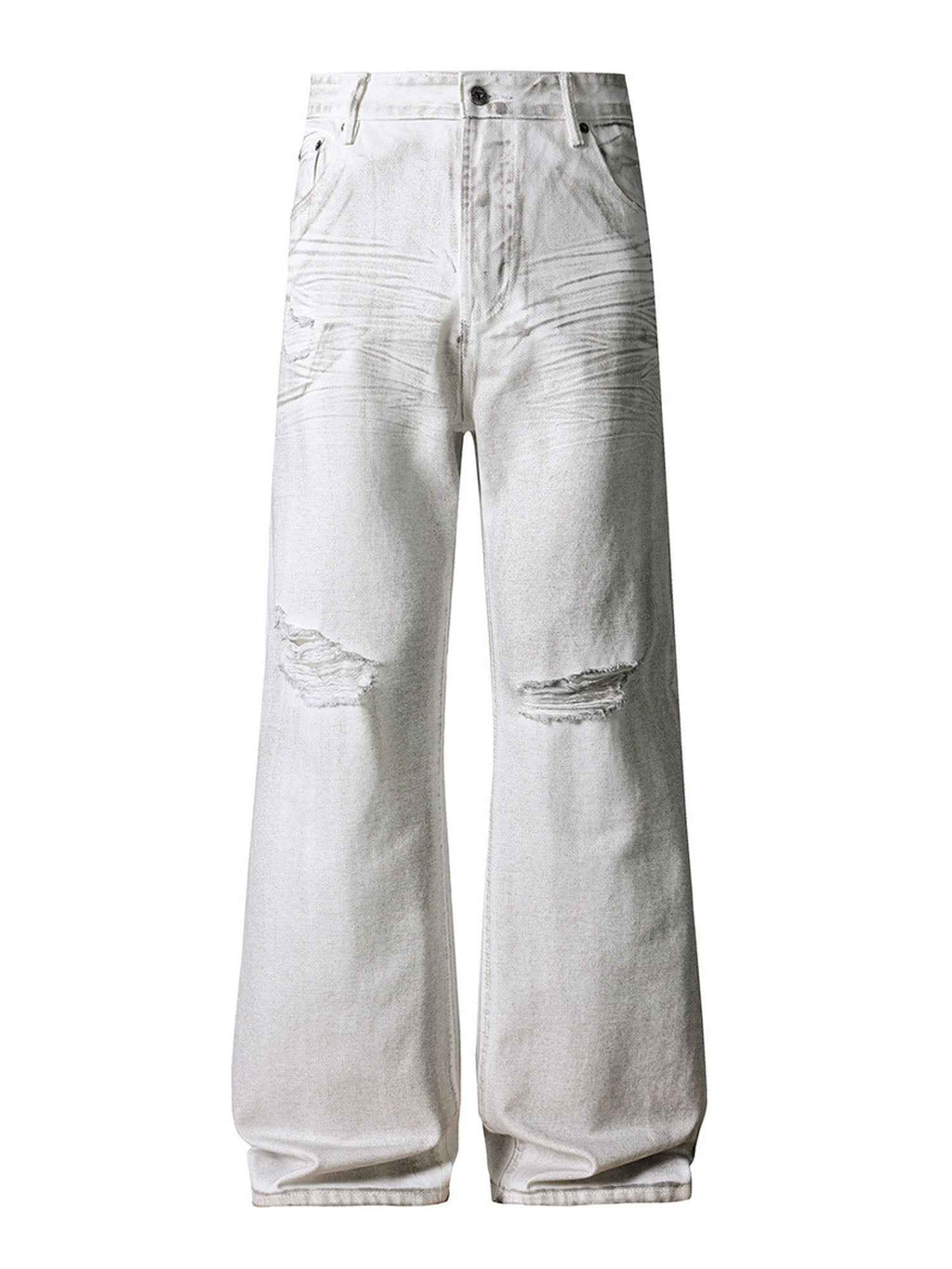 IVORY DISTRESSED BOOTCUT DENIM
