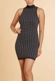 Houndstooth Seamless Mock Neck Mini Dress