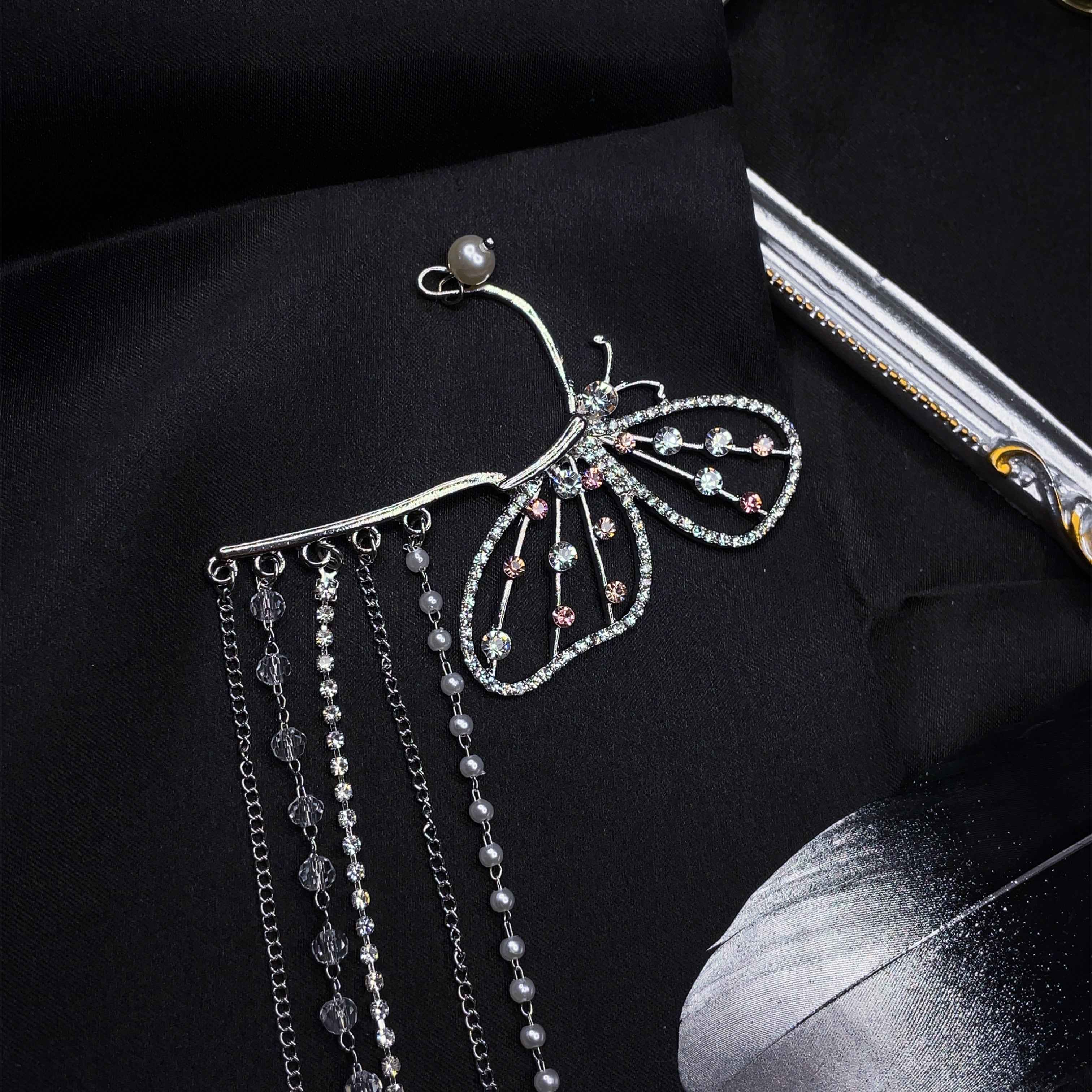 Crystal Butterfly Tassel Ear Wrap