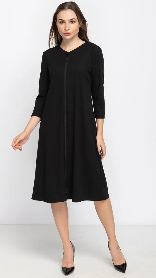 Black Rib Zip Dress