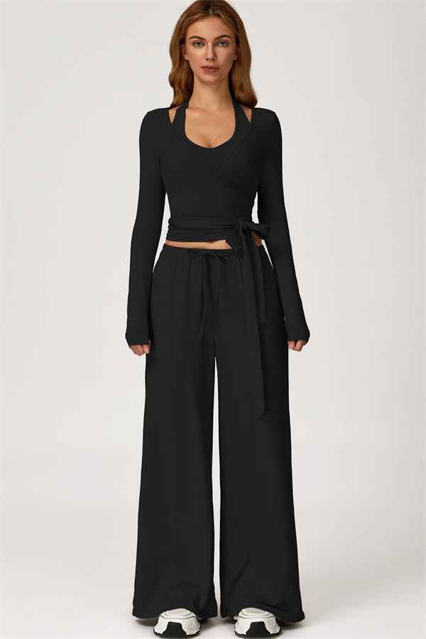 The Sprint Long Sleeve Crop Top Halter Tank Top Sweatpants 3-Piece Set
