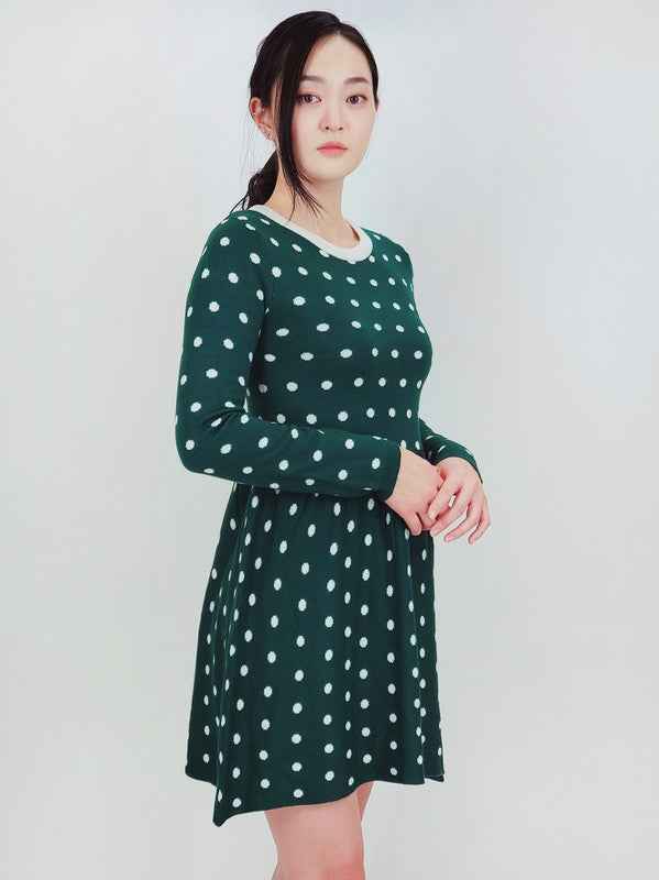 Baby Doll Polka Dot Patterned Sweater Dress