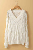 Hollow-Out Knit V-Neck Drop Shoulder Sweater