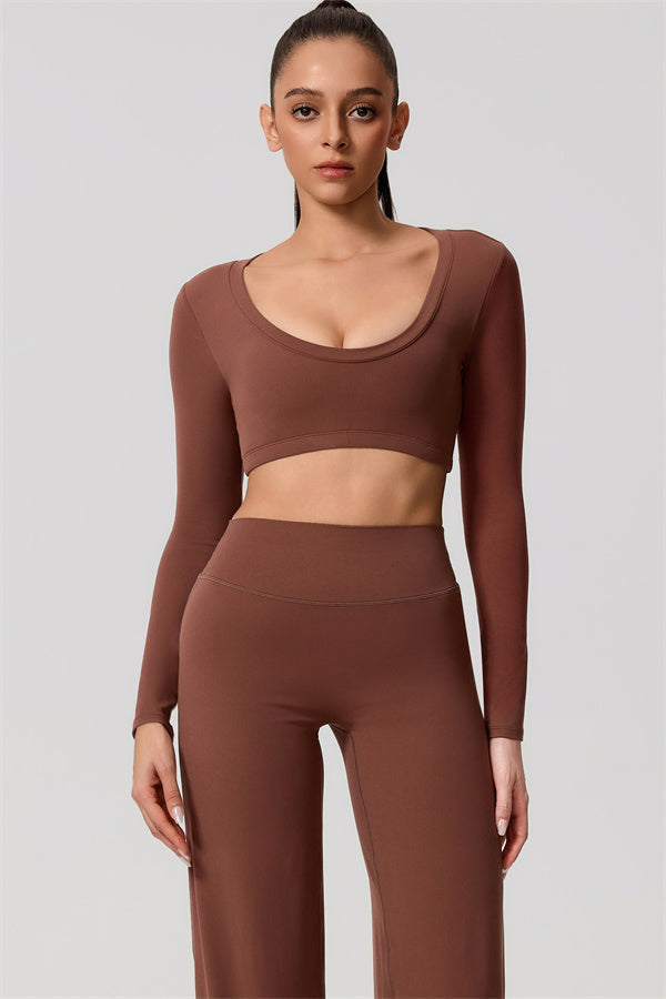The Nestle Long Sleeve Crop Top Straight Leg Pants 2-Piece Set