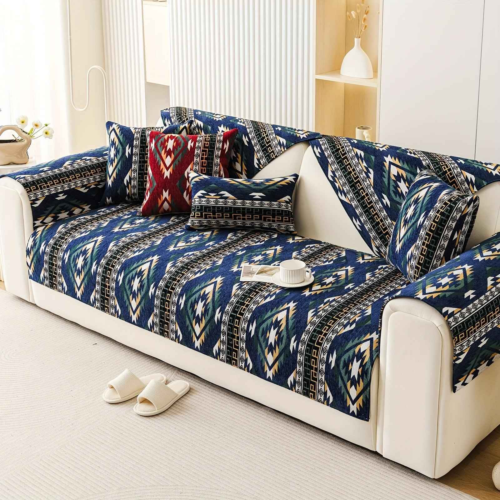 Boho Couch Cover - Chic Snow Chenille Sofa Slipcover