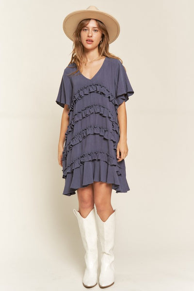 TIERED RUFFLE MINI DRESS - Pikemla