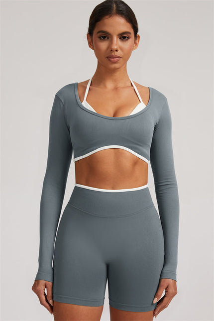 The Elevate Long Sleeve Crop top Shorts 2-Piece Set
