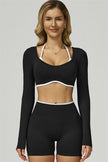 The Prime Line Long Sleeve Crop Top Shorts 2-Piece Set