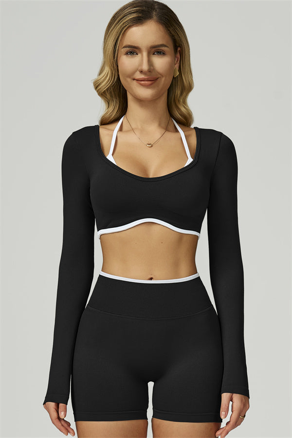 The Prime Line Long Sleeve Crop Top Shorts 2-Piece Set
