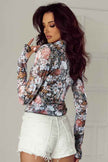 Floral Mesh Long Sleeve Mock Neck Top