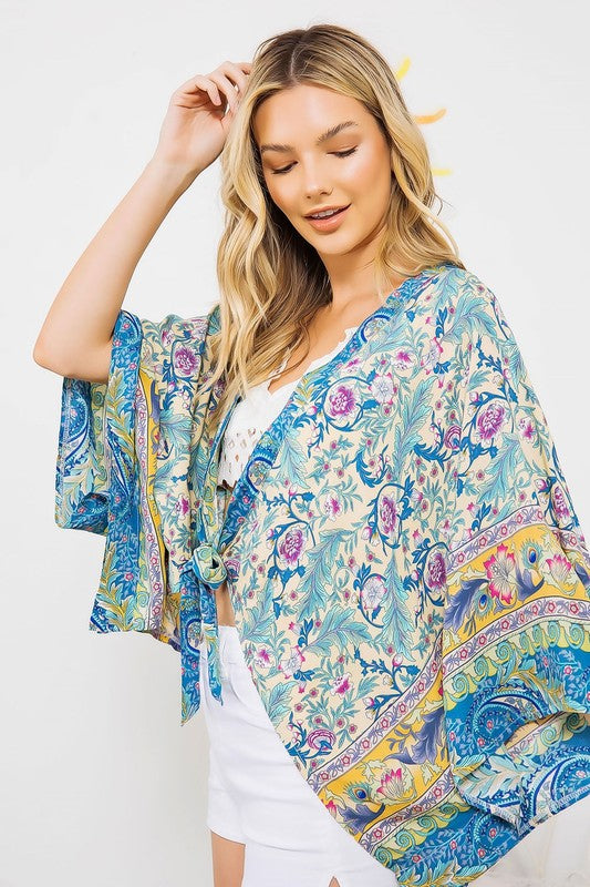 Lightly Woven Floral Kimono Cardigan - Pikemla