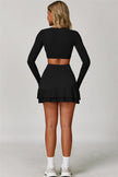 The Lavish Long Sleeve Cut-out Crop Top Tennis Skirt 2-Piece Set