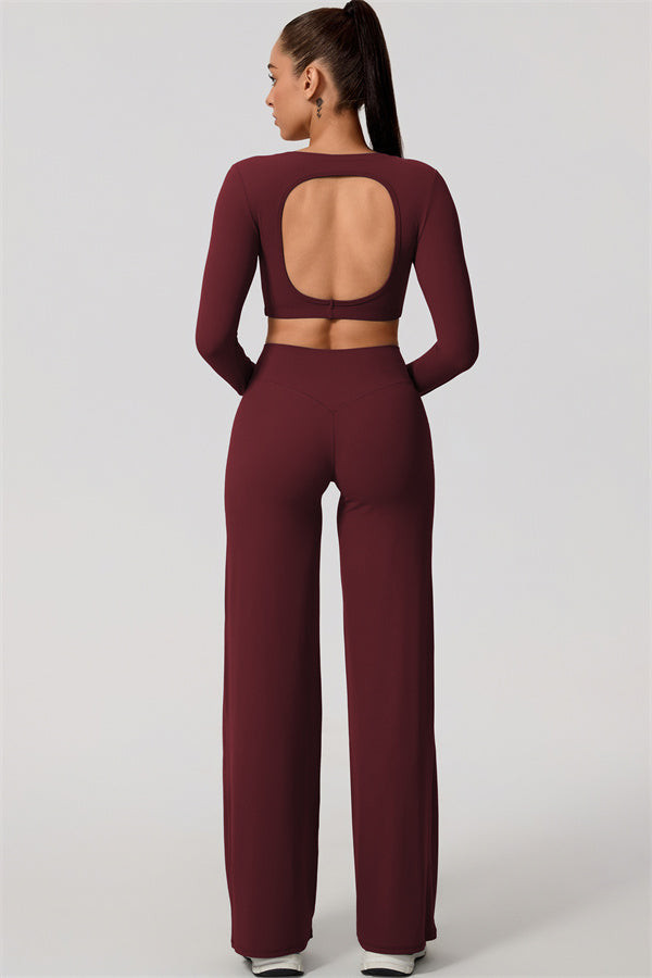 The Nestle Long Sleeve Crop Top Straight Leg Pants 2-Piece Set