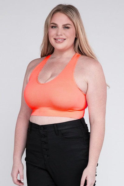 Ribbed Cropped Racerback Tank Top -Plus Sized - Pikemla