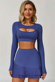 The Lavish Long Sleeve Cut-out Crop Top Tennis Skirt 2-Piece Set