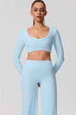 The Nestle Long Sleeve Crop Top Straight Leg Pants 2-Piece Set