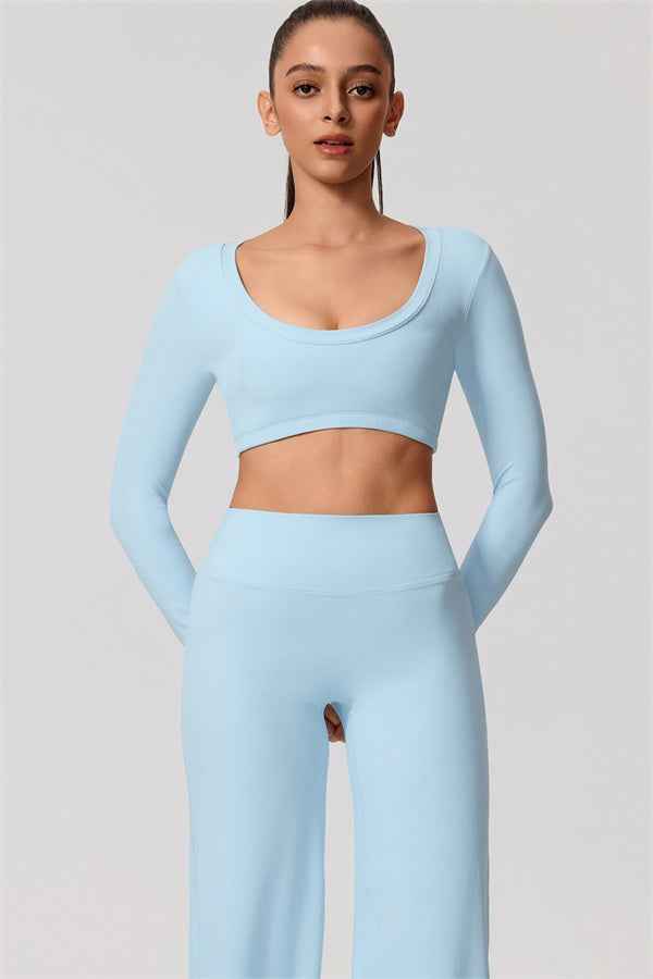 The Nestle Long Sleeve Crop Top Straight Leg Pants 2-Piece Set