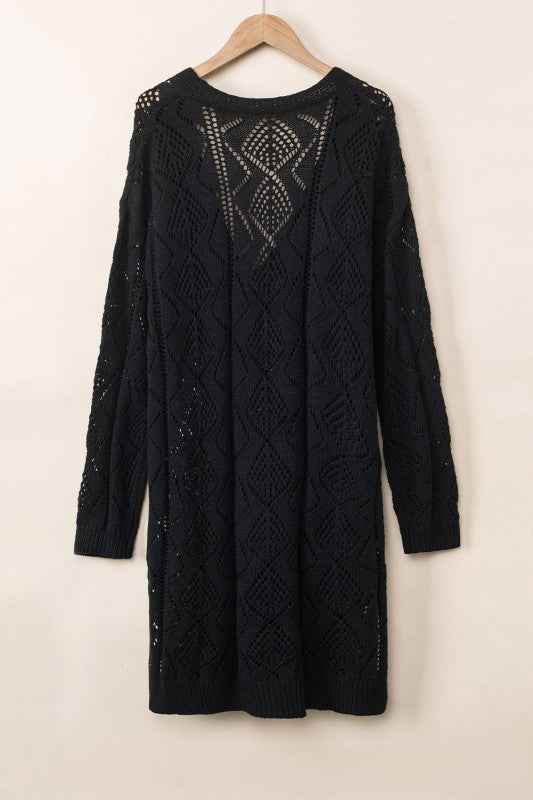 Solid Openwork Knit Button-Up Cardigan