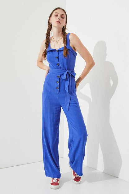 SLEEVELESS ADJUSTABLE STRAP BUTTON JUMPSUIT -Plus Sized - Pikemla