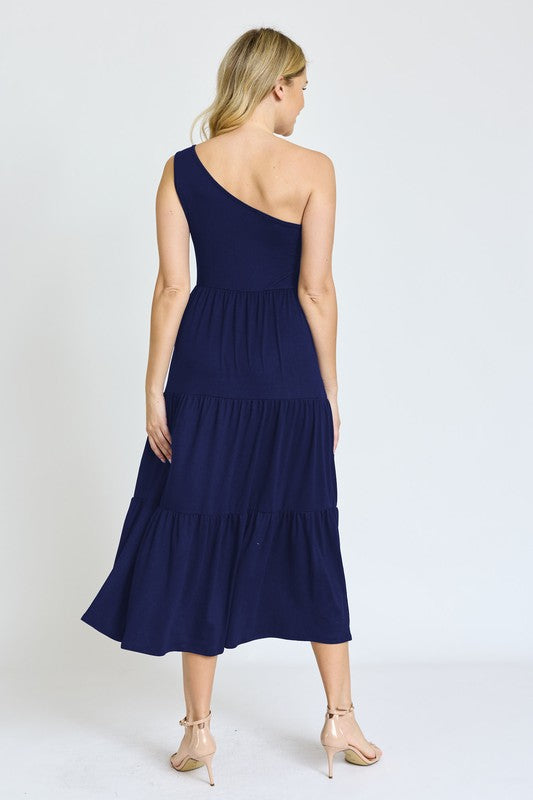 One Shoulder Ruffle Midi Dress - Pikemla