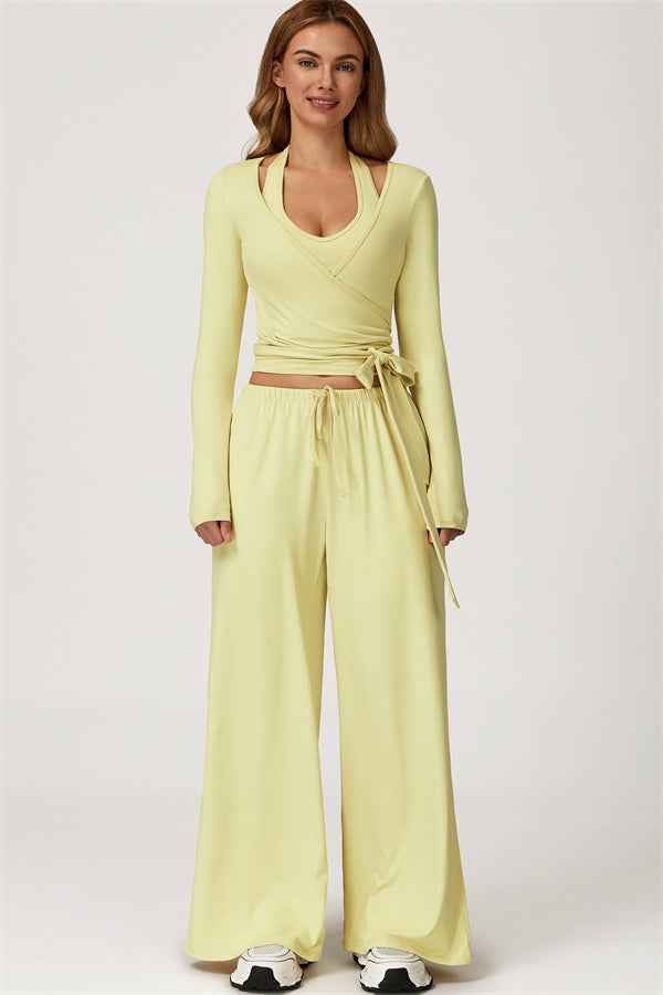 The Sprint Long Sleeve Crop Top Halter Tank Top Sweatpants 3-Piece Set