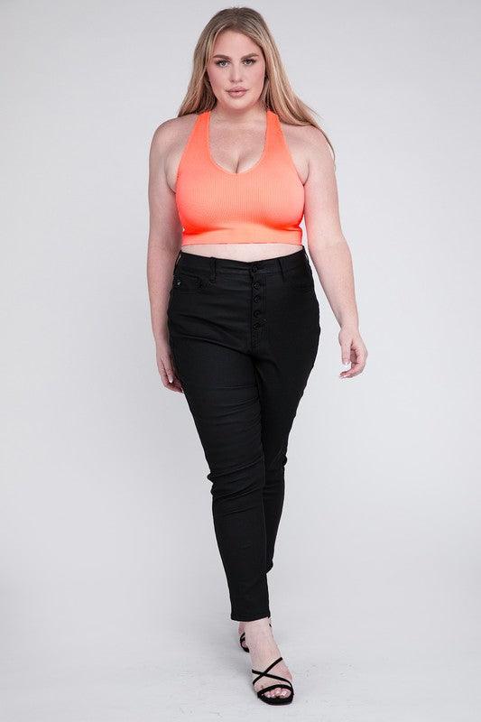 Ribbed Cropped Racerback Tank Top -Plus Sized - Pikemla