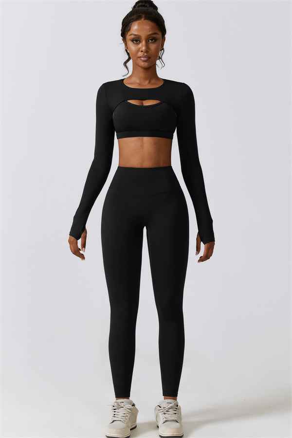 Juno Star Crop Top Sports Bra Leggings 3-Piece Set