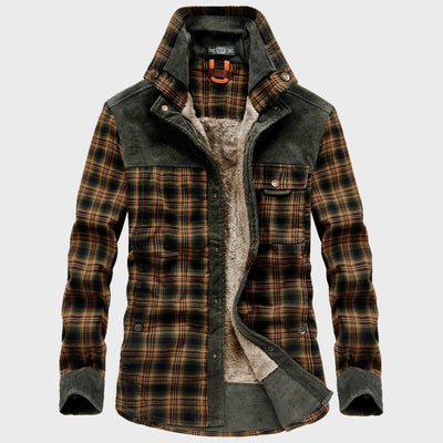 Men's Fleece-lined Thickened Long-sleeved Plaid Shirt Warm Business Casual Fashion Cotton Shirt Coat Men's Cross-border