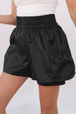 Black Elastic High Waist Pocketed Casual Shorts - Pikemla