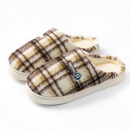 Women's Home Plush Warm Non-slip Plaid Cotton Shoes