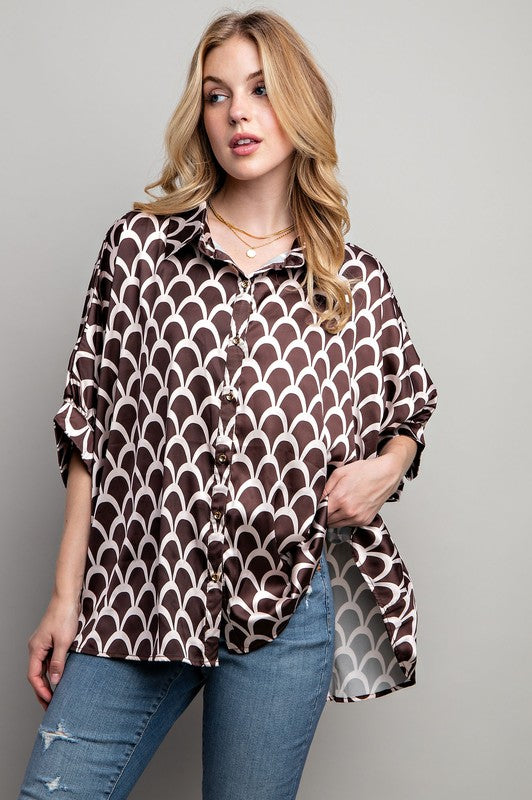 LIGHT SATIN PRINT BUTTON DOWN SHIRT - Pikemla